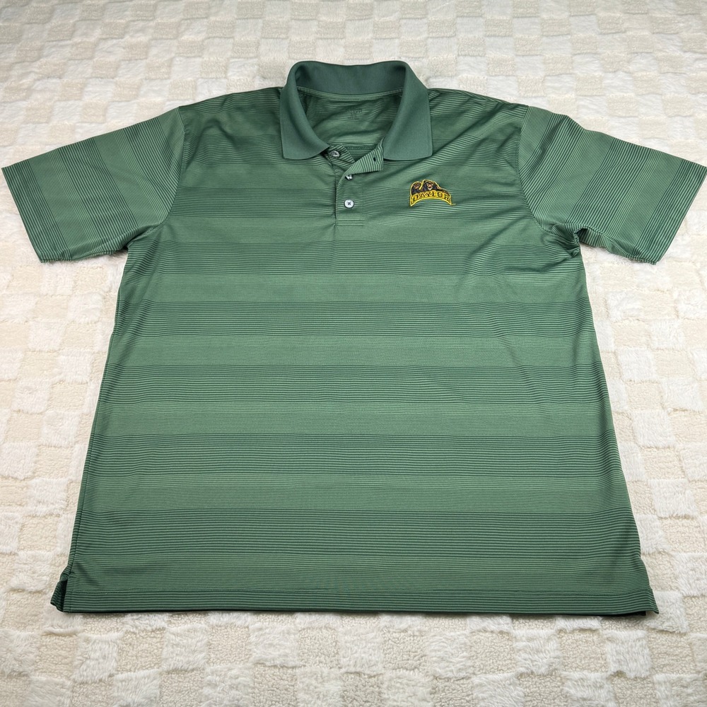 Baylor Bears NCAA Green Striped Polo Shirt Mens Athletic Golf Preppy‎